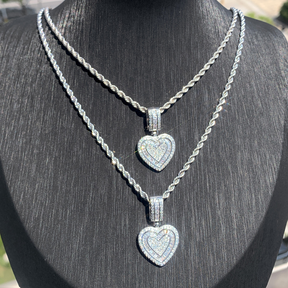 2025 New Fashion Lover Bling 5A Cz Heart Pendant Necklace Iced Out Cubic Zirconia Charm Hip Hop Jewelry for Girls Women Gift