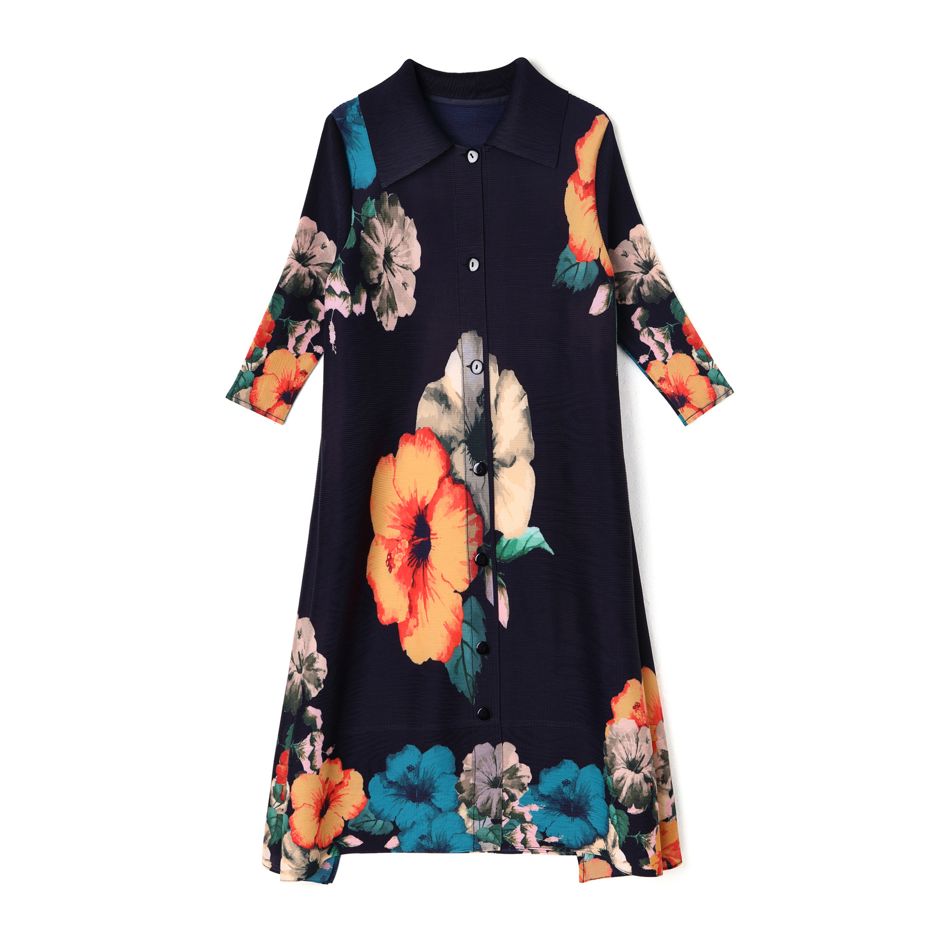 (003) Spring and Autumn Women's National Style Printed Temperament Windbreaker Miyake Single-Breasted Skirt Suit