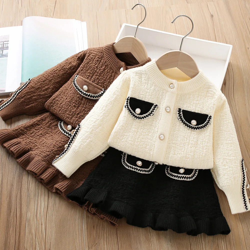 Sets 2pcs filles vêtements tweed ed tricot vêtements sets kids mode automne hiver enfants costumes pour 1-8ys princesse kids
