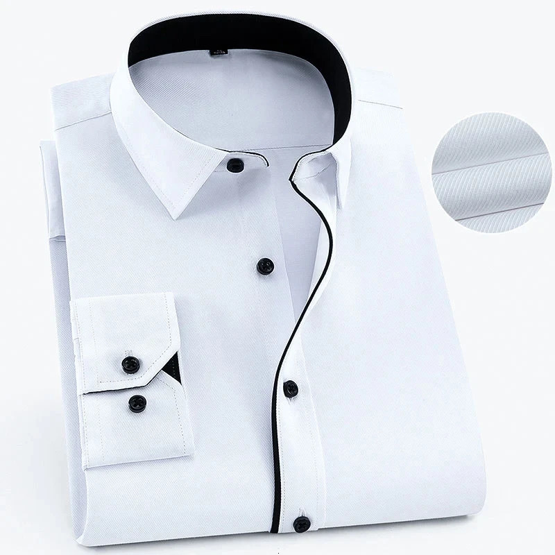Plus Large Size 8XL 7XL 6XL Mens Business Shirt Long Sleeve Spring Autumn Social Solid Color Wedding Party Office White Shirts 250214Z