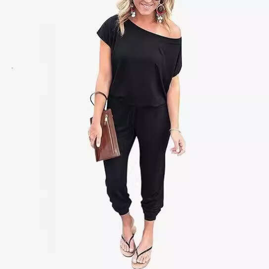 Pantalon amincissant sans manches taille haute pour femme, couleur unie, mode décontractée, combinaison ample, remise en temps limité, modèle pol