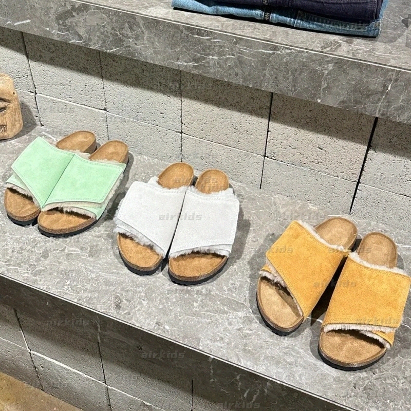 Solana Slipper Shearling Slide Designer Slippers Bone Caramel Washed Green grey black white winter Add velvet Warm Ladies Womens slides C8rS#