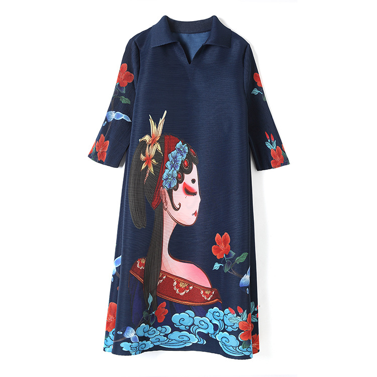 (001) One-piece dress, spring and summer, three-bed shirt collar, covers the belly and makes you look thin, medium and casual wear