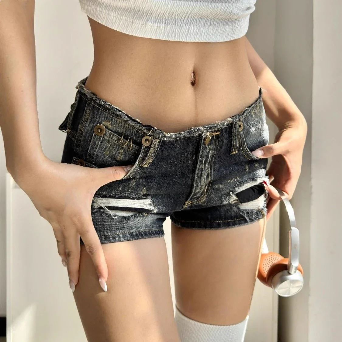 Womens Denim Shorts Ripped Trend Micro Mini Female Short Jeans Pants Classic Stretchy In Low Price Jorts Streetwear XL 250225
