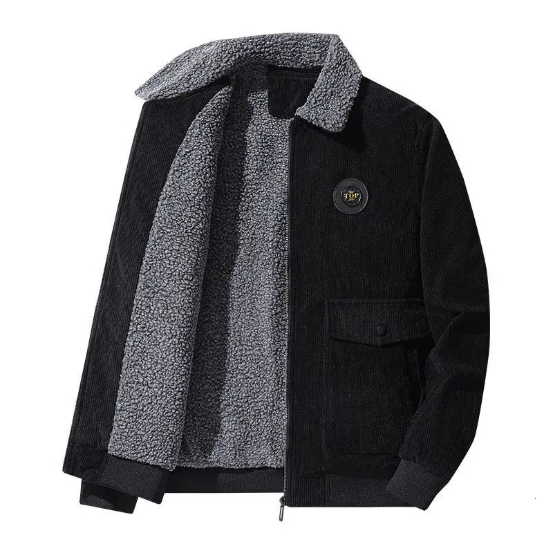2024 Mens AutumnWinter Corduroy Cashmere Coat Loose Thick Velvet Casual Collar Jacket Top 250214Z