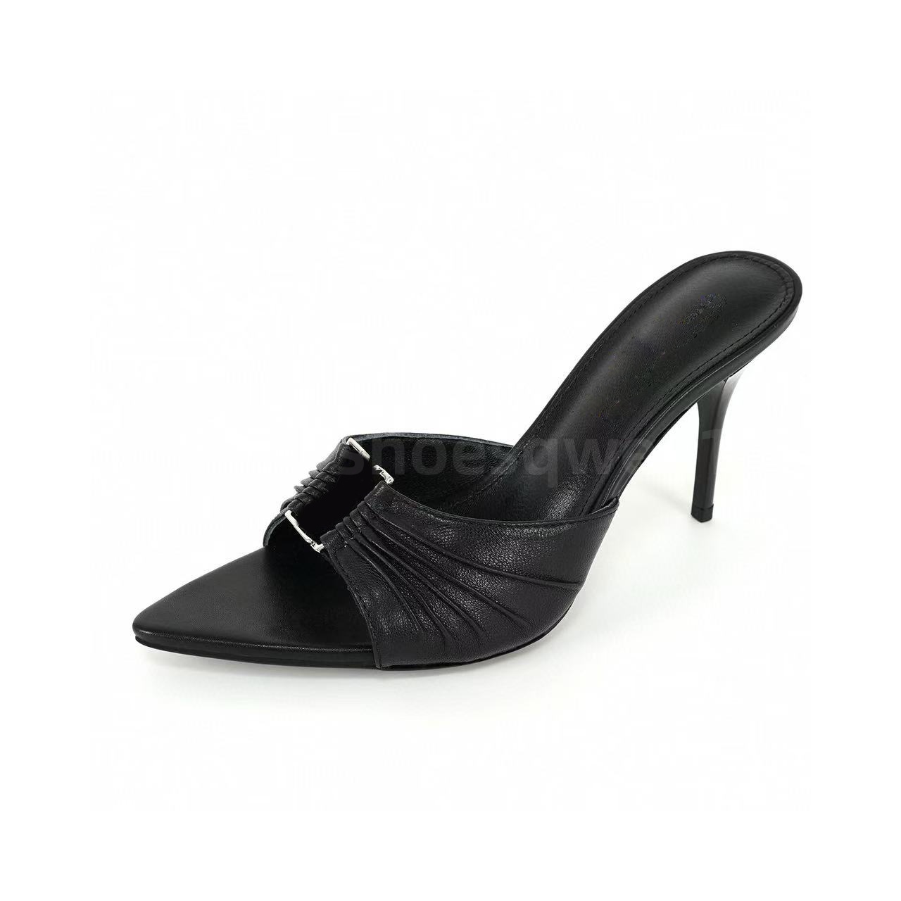 Élégant dames talons ganters mule en cuir authentique en cuir à mode boucle orteils tranchants sandales luxueuses créatrices pantoufles à tailles