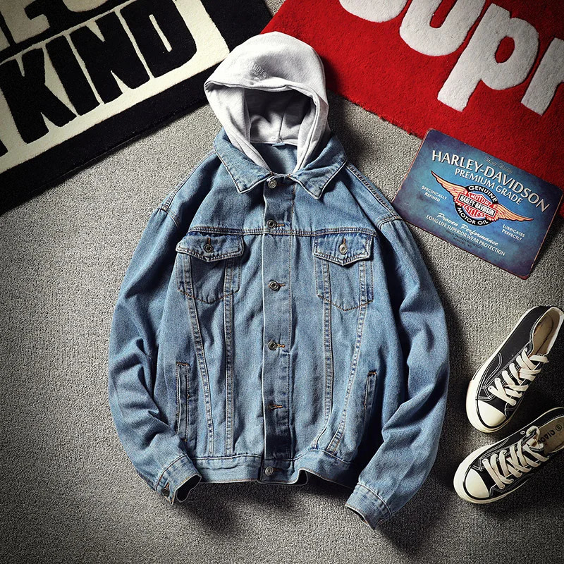 Mens Denim Coat Jackets Hooded Coats Casual Loose Outerwear Turn Down Collar Full Sleeve Single Breasted Simple Jacket Winter 250214Z