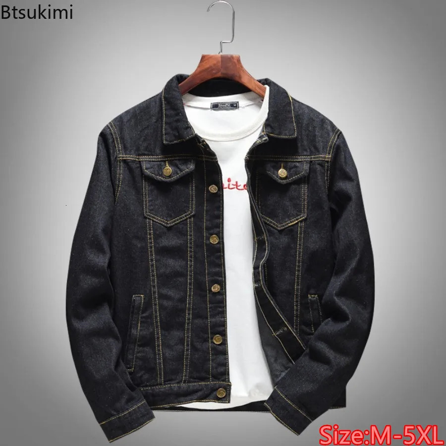 Mens Black Denim Jacket Loose Casual Collar Button Fashion Edition Jeans Top 2025 Clothing 250214Z