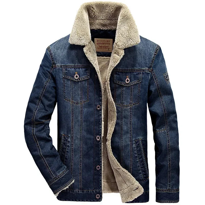 Mens Denim Jacket Autumn and Winter Casual Loose Padded Thickened Outdoor Camping Lapel Coat Fashion Cotton Clothing 250214Z