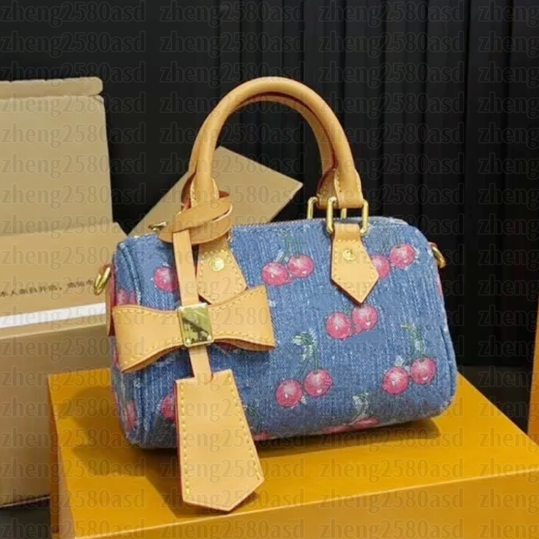 Blue Denim bag Designer Shoulder bag Mens murakami tote bag Womens cherry blossom Boston bag Luxury handbag purse pochette Clutch Bag travel Leather
