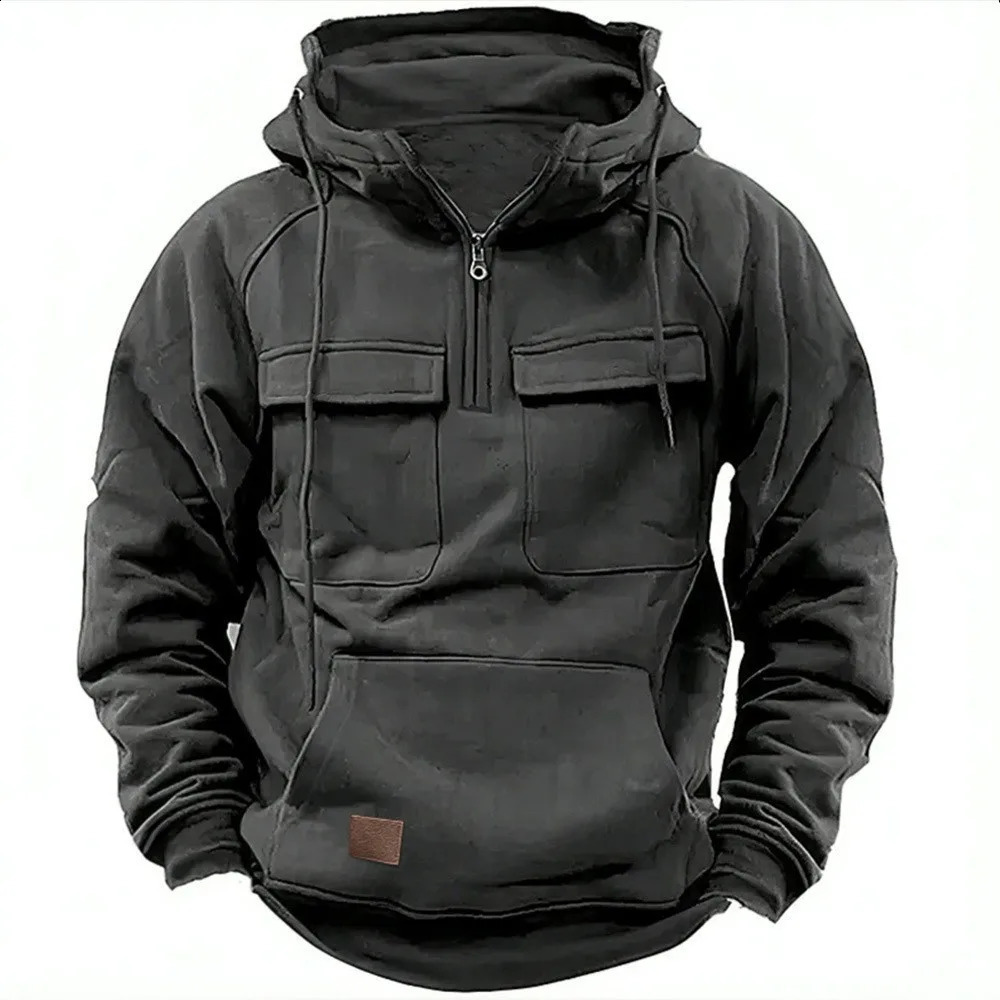 Hoodie pour hommes Automne et hiver extérieur de loisirs outils de loisirs à moitié à capuche à sweat à sweat à sweat à sweat à capuche multi-poc