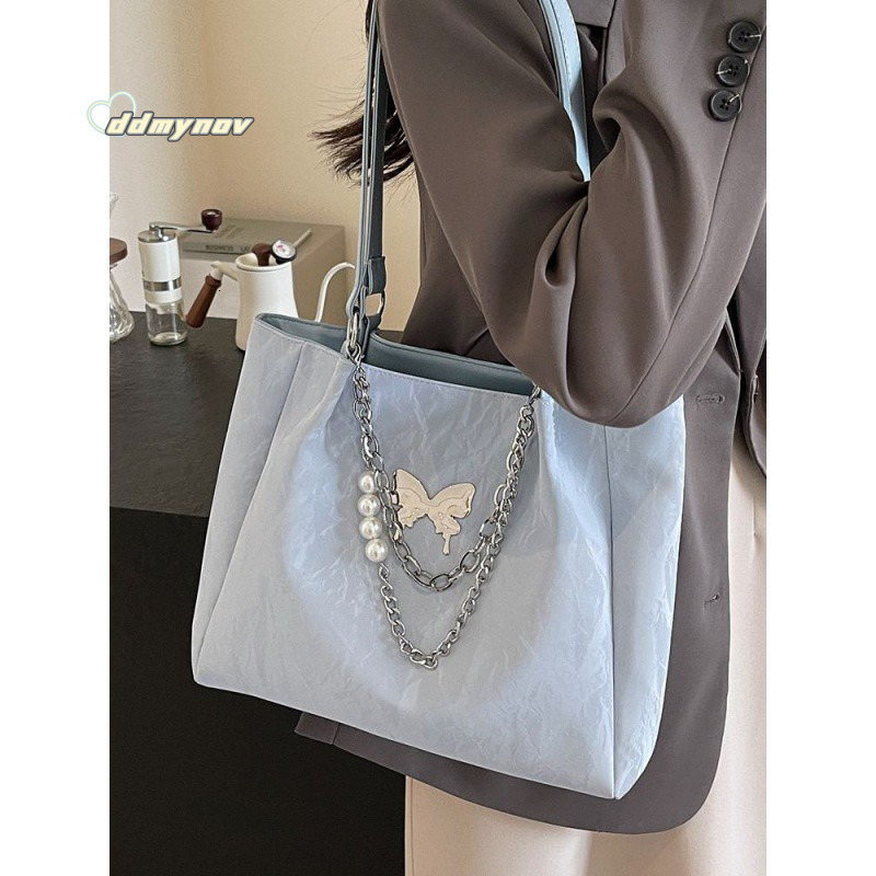 Women's 2024 New Trend Large Capacity Tote Summer Versatile Shoulder College Student Class Bag ddmynov