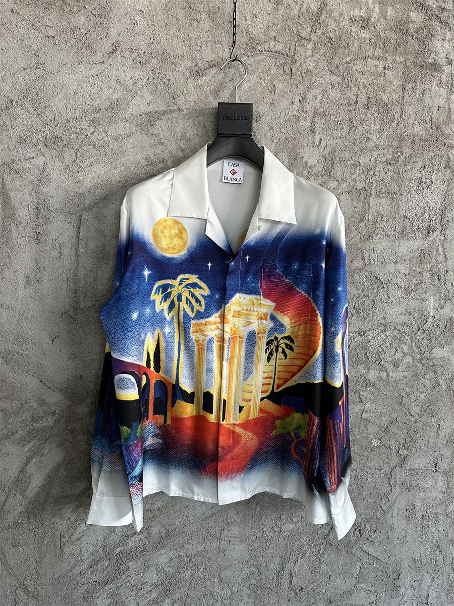 Retro and breathable summer long-sleeved shirt with a lapel, loose and casual retro thin style coat, designer's fashionable pattern printed top
