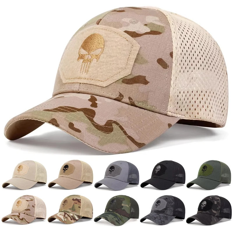 Unisex Skull Embroidery Baseball Net Caps Spring Summer Outdoor Sunscreen Hat Adjustable Casual Trucker Hats 250526z