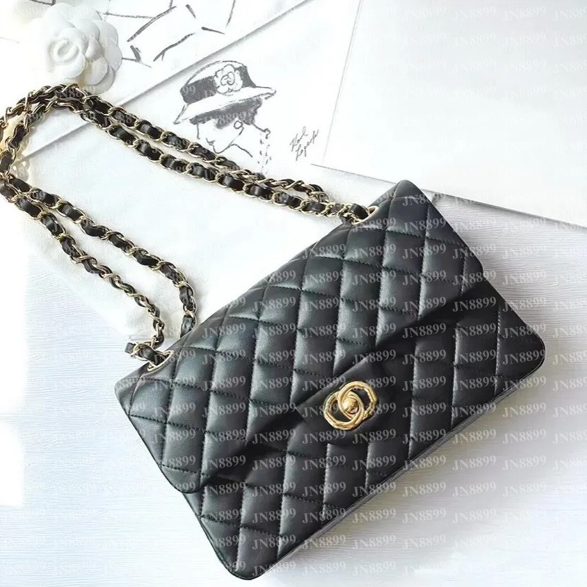High quality Womens Mini Square Bag Real Leather Medium Caviar Lambskin Quilted Purse Small Double Flap Black Shoulder Bag Luxury Designer Maxi C