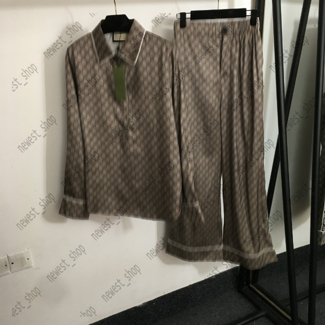 2025 designer Womens shirts Slp Lounge home clothing geometry go letter Long slved shirt high waisted wide leg pants suits pajamas L250921OMWR