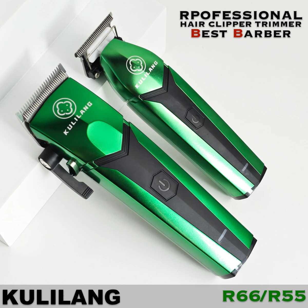 KULILANG R66 Green Professional Oil Head Gradient Electric Hair Clipper Titanium Plated Ceramic Blade 7200rpm Hair Salon Trimmer S2562-image-1060058683