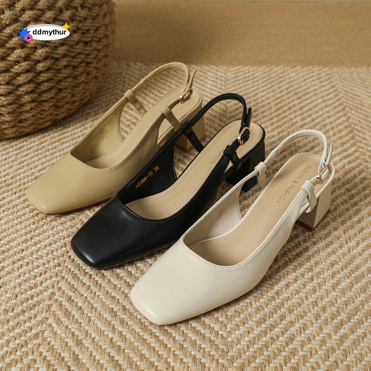 A0998-10 French Style carré talon épais Sandales à orteils fermés 2025 Nouveau été simple de chaussures pour femmes polyvalentes Ddmythur