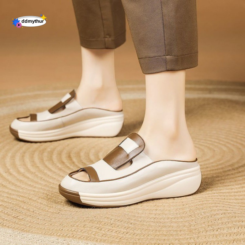 2024 Spring d'été Nouvelle plate-forme de sandales à bout fermé en cuir doux pour femmes