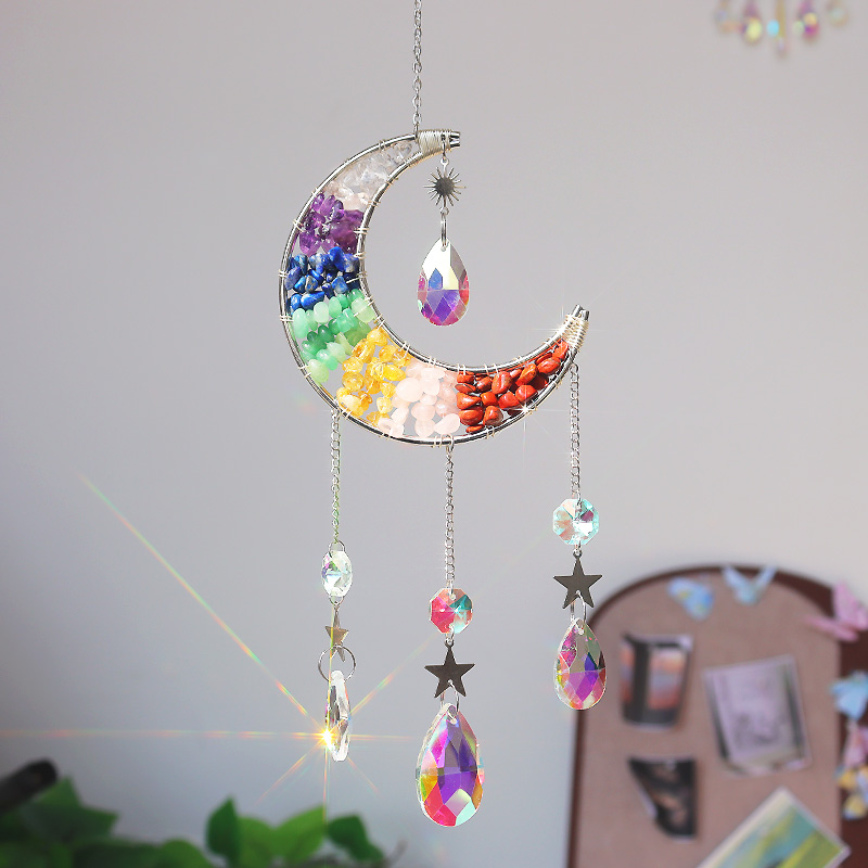 Wholesale of high-quality crystal moon sun catchers with 7 chakras wind chimes and crystal sun catchers M260328-image-1099407339