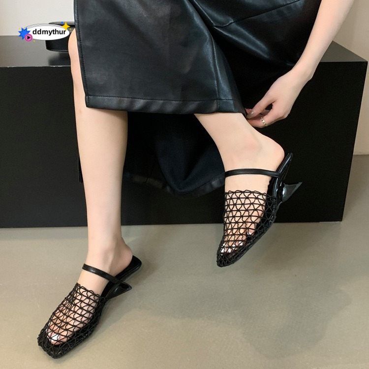 Clogs à bout fermé noir à la mode pour femmes 2024 Nouveaux talons hauts tissés chaussures de robe d'été ddmythur