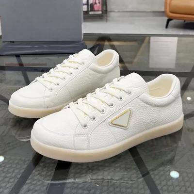 New Men's Shoes Spring Autumn Triangle Genuine Leather Fashion Casual Sports Simple Versatile Flat Lace-up Sneakers