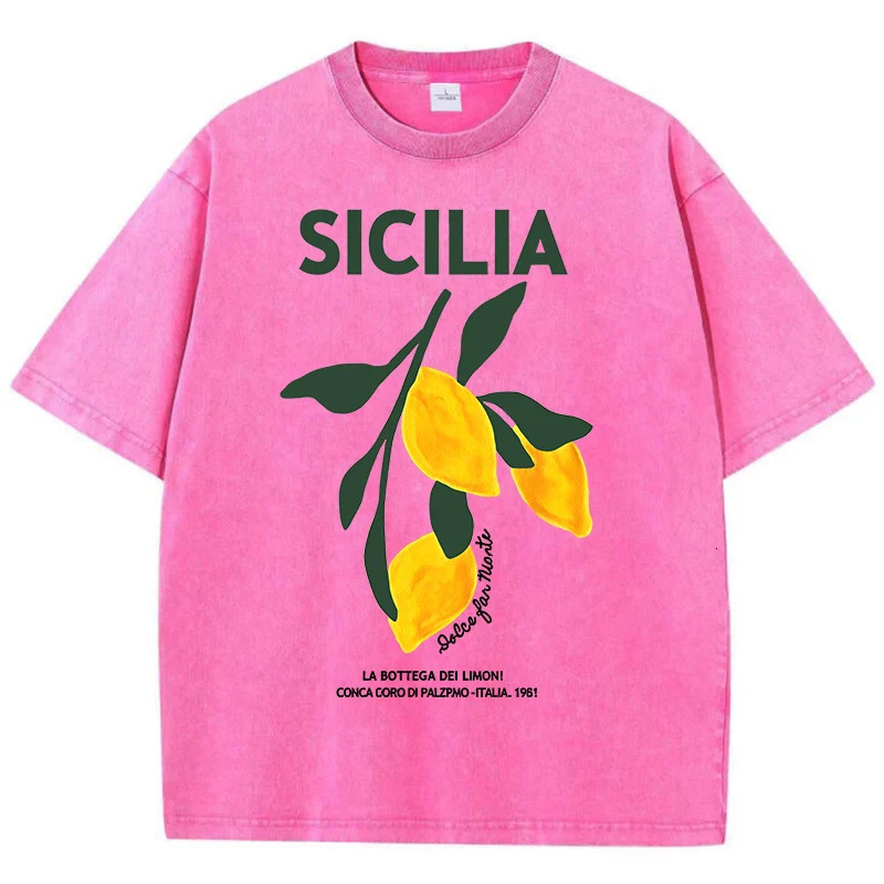 Amalfi Italia Lemon Fruit n Women Washed TShirts Y2K Casual T Shirt Summer Hip Hop Top Cotton Loose Short Sleeve 250522