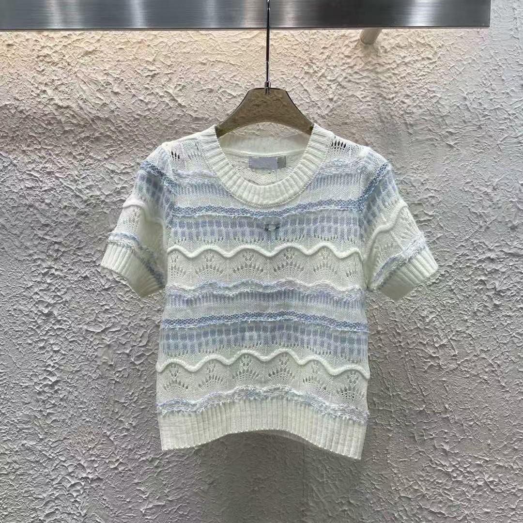 Women&#039;s new letter jacquard sweater women&#039;s slim fashion short-sleeved tops women&#039;s clothing-image-970077216