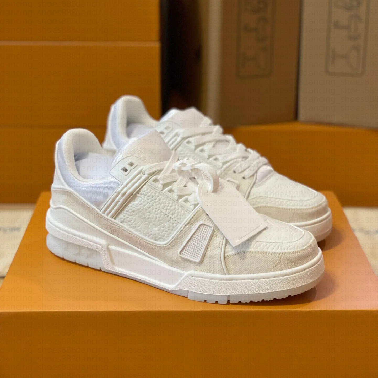 2025 New Designer Trainer Casual Shoes Denim Calfskin Luxury Leather Sneaker Abloh White Green Red Blue Letter Overlays Platform Low mens womens