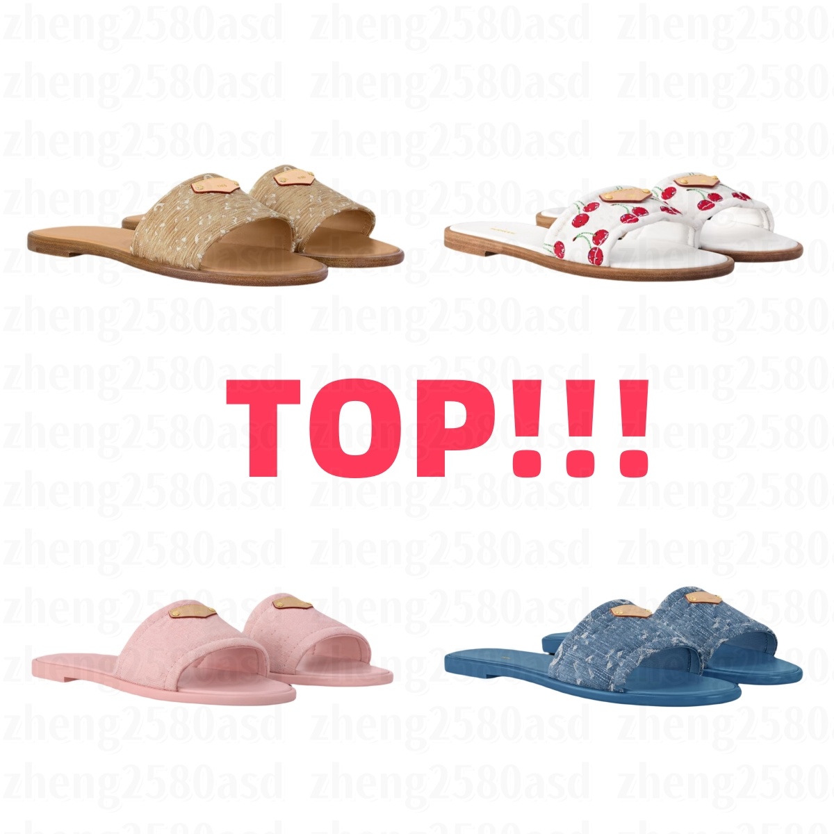 Pink cherry blossom Lily Flat Mule Sliders Womens slipper Designer slide Pink Denim shoe leather Sandal pool murakami Sandale Luxury flower Summer B