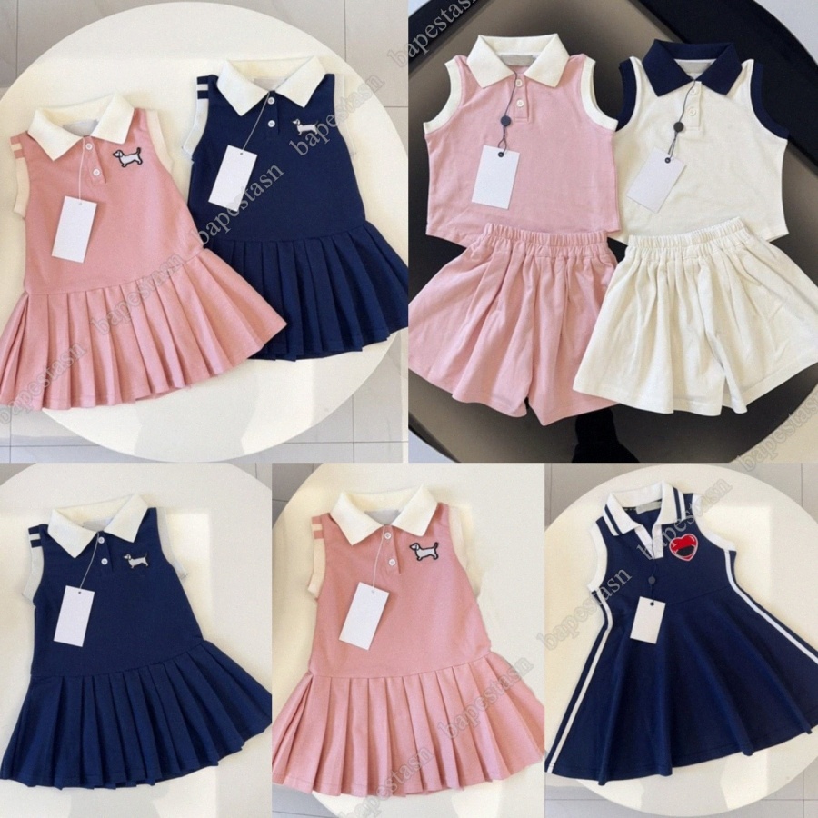 Designer Kids girls Dress toddler Clothing Sets baby T-shirt skirt shorts Sets Cotton Girls Kids Infant pink black white set C56d#-image-1060237773