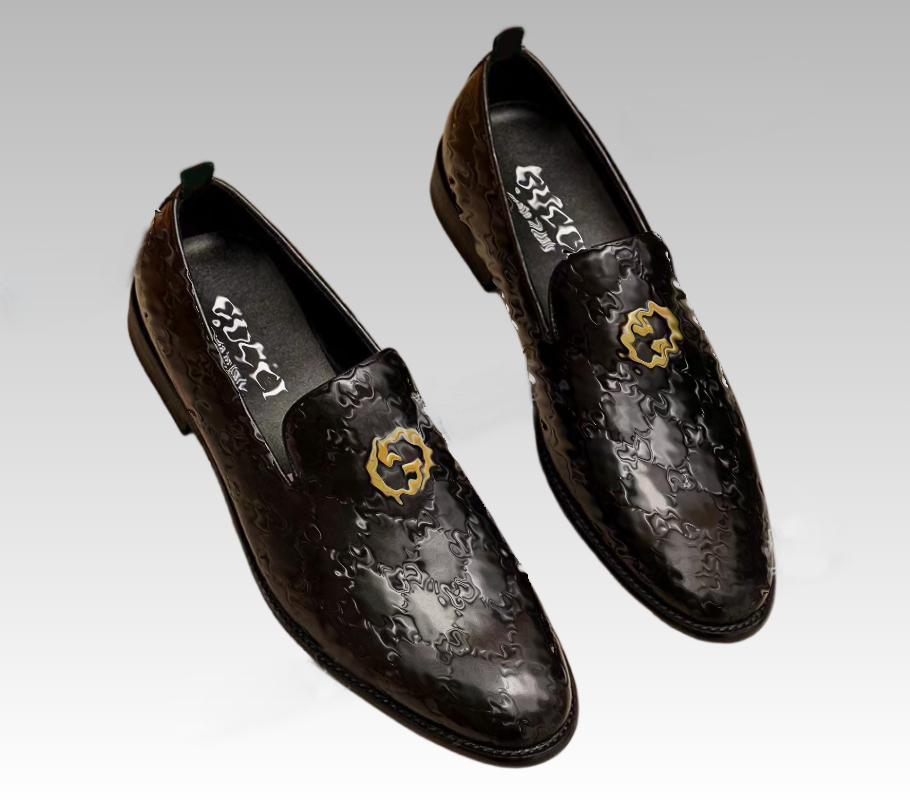 New Luxury Style Men Handmade letter Pattern Designer Loafers Fashion Brand Casual Wedding Dress Shoes