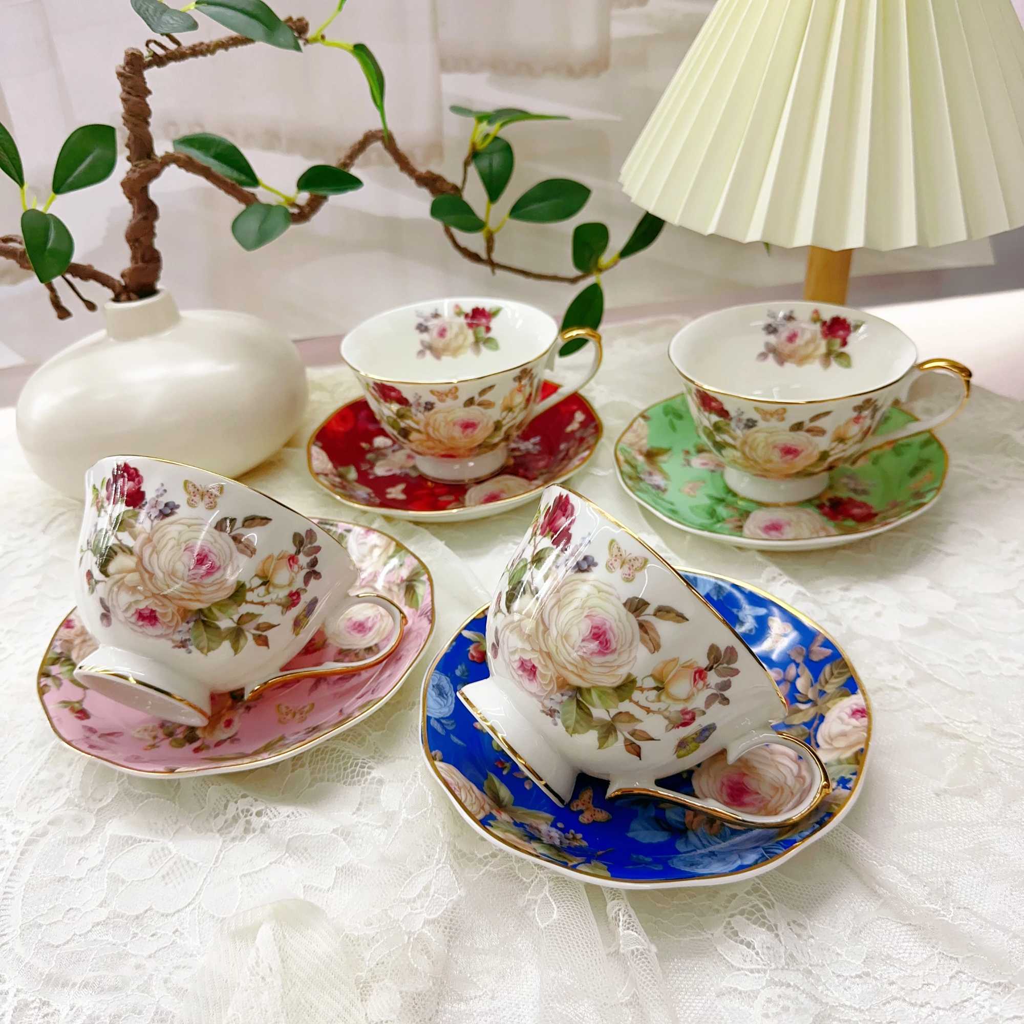 European Style Exquisite Camellia Cup Plate Ceramic Coffee Cup Plate Afternoon Tea Set Gift Box Set 240ml Y250603-image-1060276704