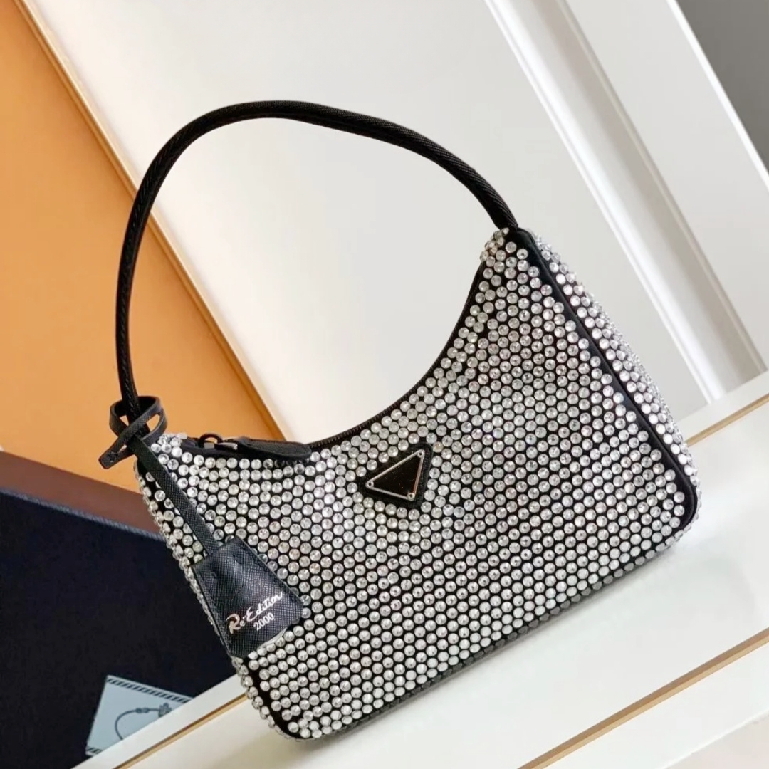 Rhinestones hobo cleo bag Designer Shoulder bag Womens mens leather canvas Nylon bag Luxury Mini tote handbag pochette Crossbody Summer underarm seq