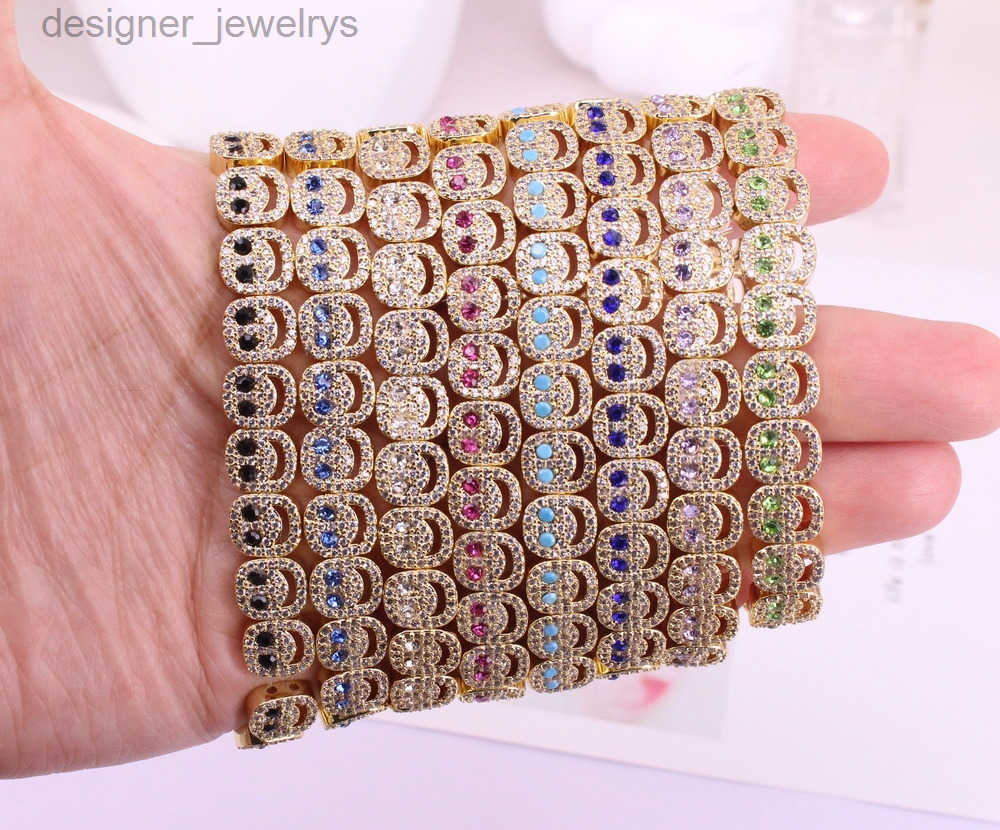 Designer Jewelrys Hot Gold Plated Copper Metal Mixed Color Smile Zircon/Cz 8Mm Width Bracelet Jewelry Findings Supply DIY