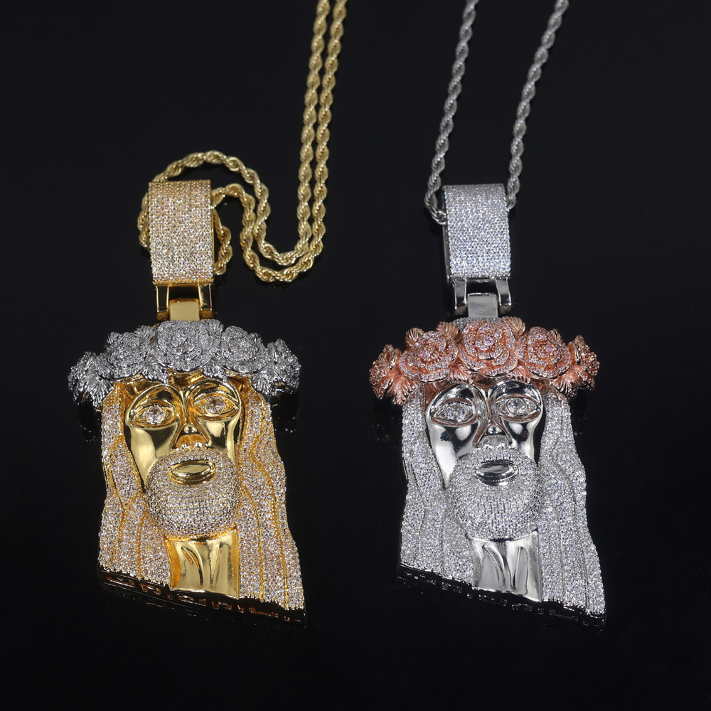 ATJMLADY 2025 NEW Desgin High Quality Ice out AAA+ Cubic Zircon Jesus Head Series Pendant With 4mm Tennis Ball Chain Jewelry