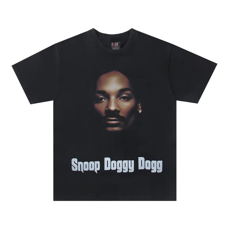 Retro Vintage High Quality Portrait Printed Hip Hop Street Casual Loose Cotton T-shirt Washed Oversized Men Rock Tops