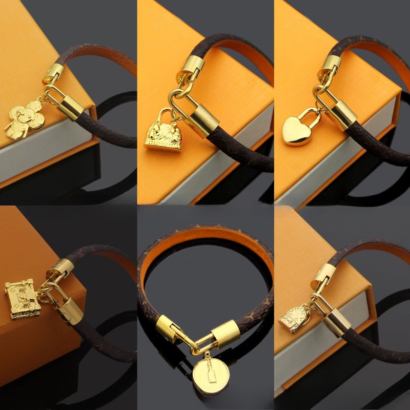 Classic Vintage Titanium Steel Letter Monogram Leather Three-dimensional Bag Pendant Chain Bracelet Luxury Jewelry Accessory Fashion Item-image-1098511137