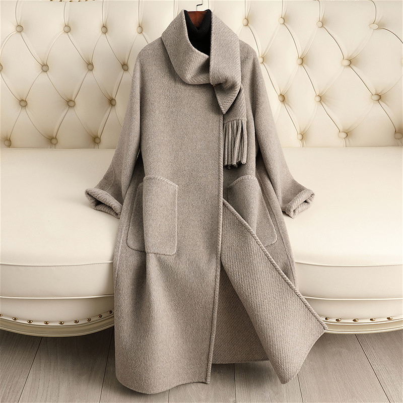 Manteau d'hiver en laine pure fait à la main pour femme, atmosphère haut de gamme, D6243