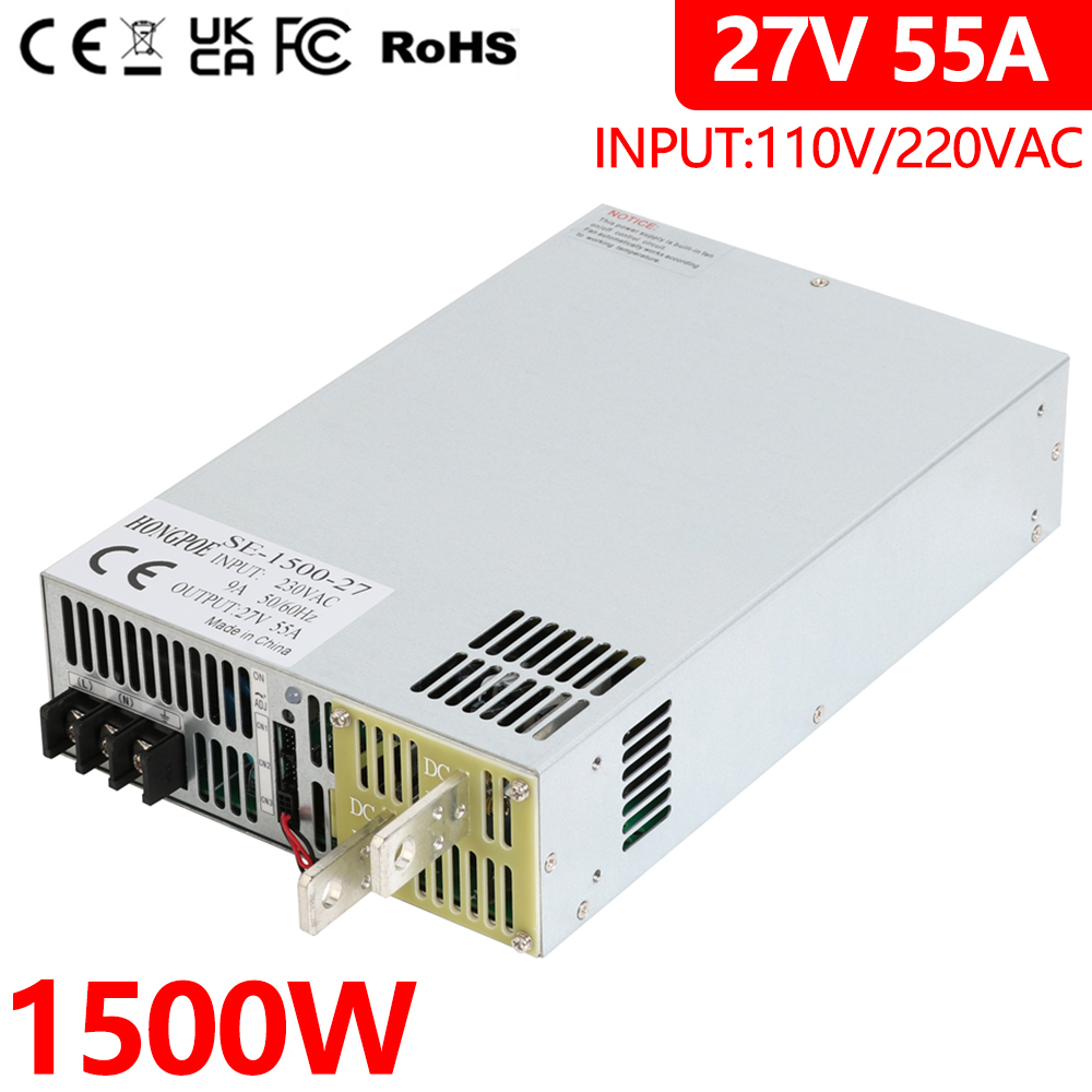 HONGPOE 1500W 27V High Power 0-27V Adjustable Power Supply 27VDC AC-DC 0-5V Analog Signal Control Driver Transformer 27V 55A 110VAC/220VAC Input-image-1109296026