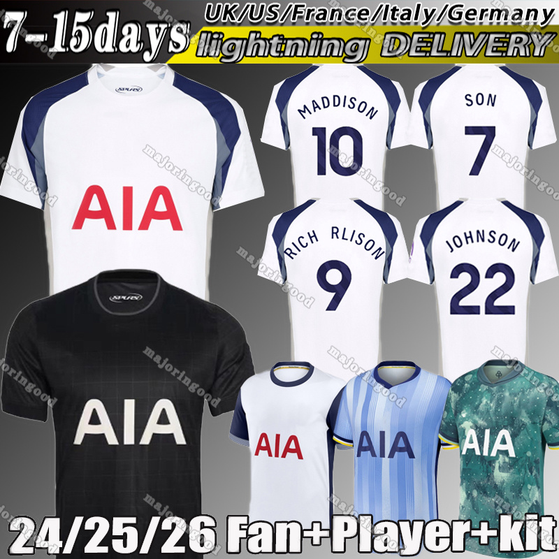 25 26 24 Version des fans Maddison Son Werner Soccer Jerseys Kulusevski Richarlison Kulusevski 2025 Romero Veliz van de Ven Kits de football Shir