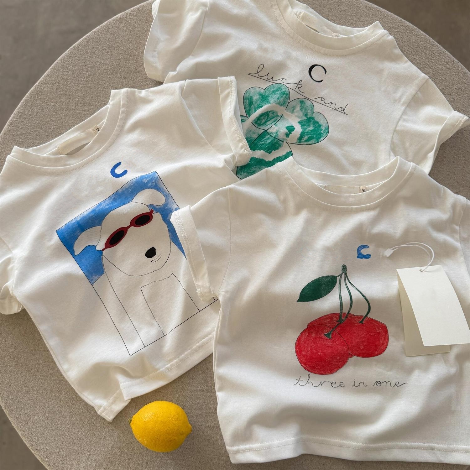 kids designer clothes Cherry print letters CC Luxury Children Top Quality Tees print Baby Boys Shirts Girls Letter Tshirts Summer Letter Printed-image-1060507552