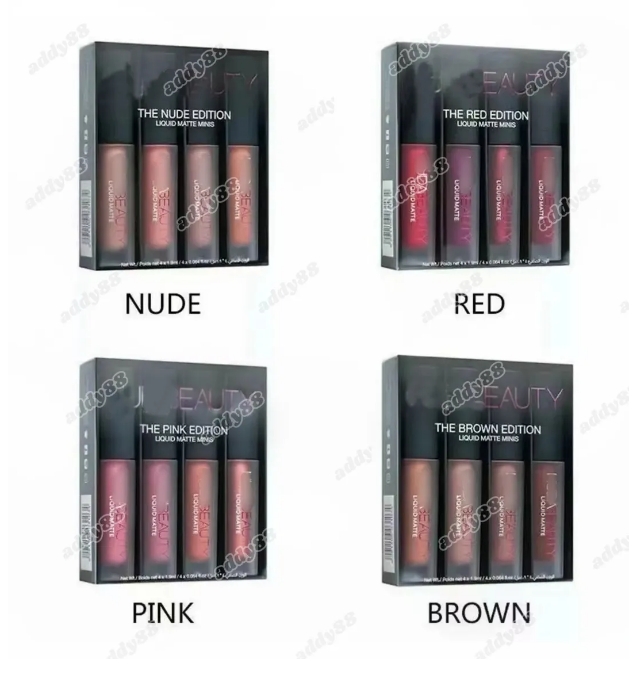 Brand Mini Liquid Matte Lipstick Kit The nude red pink brown 4 colors Lip Gloss 4pcs/set ( 4 x 1.9ml )-image-403931224