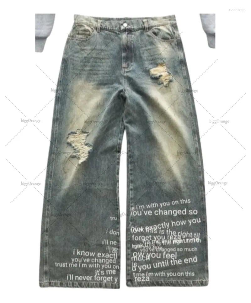 Jeans pour hommes Hip-hop rétro y2k lavage des hommes baggy gothiques harajuku lettre hauts pantalons droits à la mode punk pantalon pantalon fem