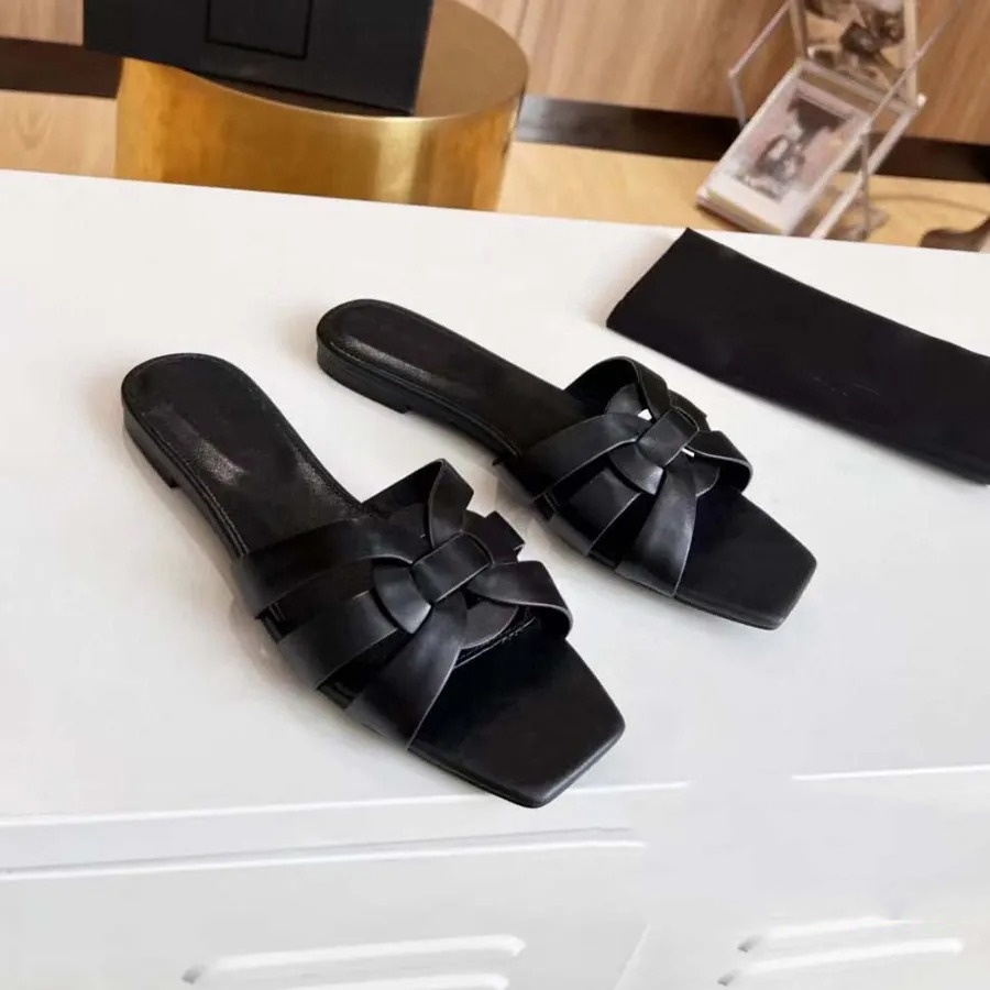 Designer sandals Luxury Designer Leather Women&#039;s Sandals Summer Flats Fashion Beach Women&#039;s Slippers Interlocking Double Hollow Out Sli-image-938544495