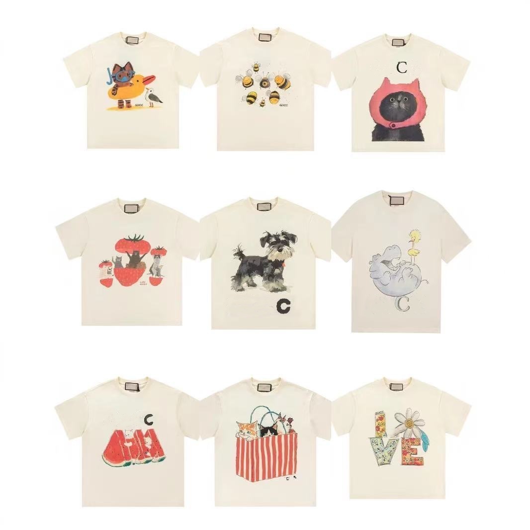 Designer Kids Top Quality Cartoon print CC Tshirt Luxury Children Tees Cat print Baby Boys Shirts Girls Letter Tshirts Summer Letter Printed Clot-image-1060657289