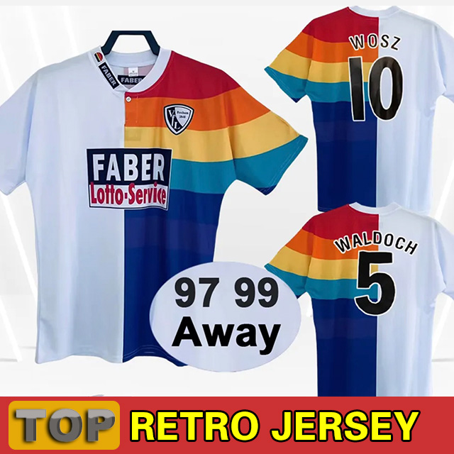 1997 1999 VfL Bochum Mens Retro Soccer Jerseys WOSZ WALDOCH Away White Blue Yellow Red Football Shirts Short Sleeve Vintage Adult
