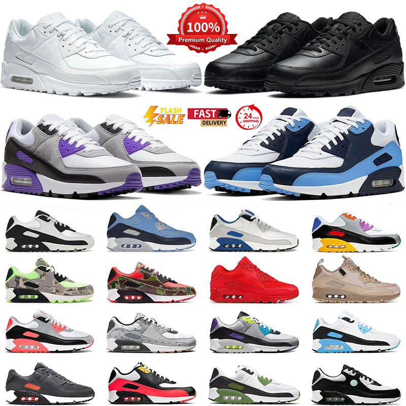 Chaussures de course de créateurs 90 90S MENS SPORTS SALSKETS TRIPLE BLANC BLANC UNT ROSE Valentin Saint-Valentin Midnight Navy Grey Men Femmes O