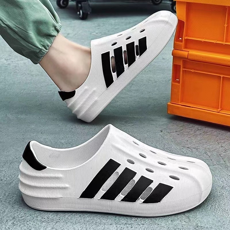 Summer free shipping new designer men's perforated shoes for outerwear, sports toe cap slippers, plus size beach sandals