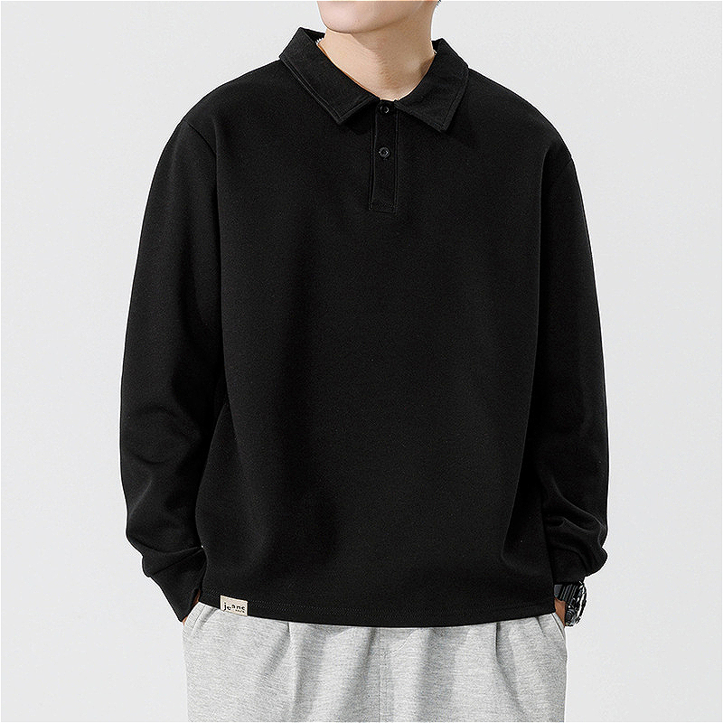 366 Men Long-sleeved Autumn and Winter Heavy Loose Solid Color Lapel Youth Casual